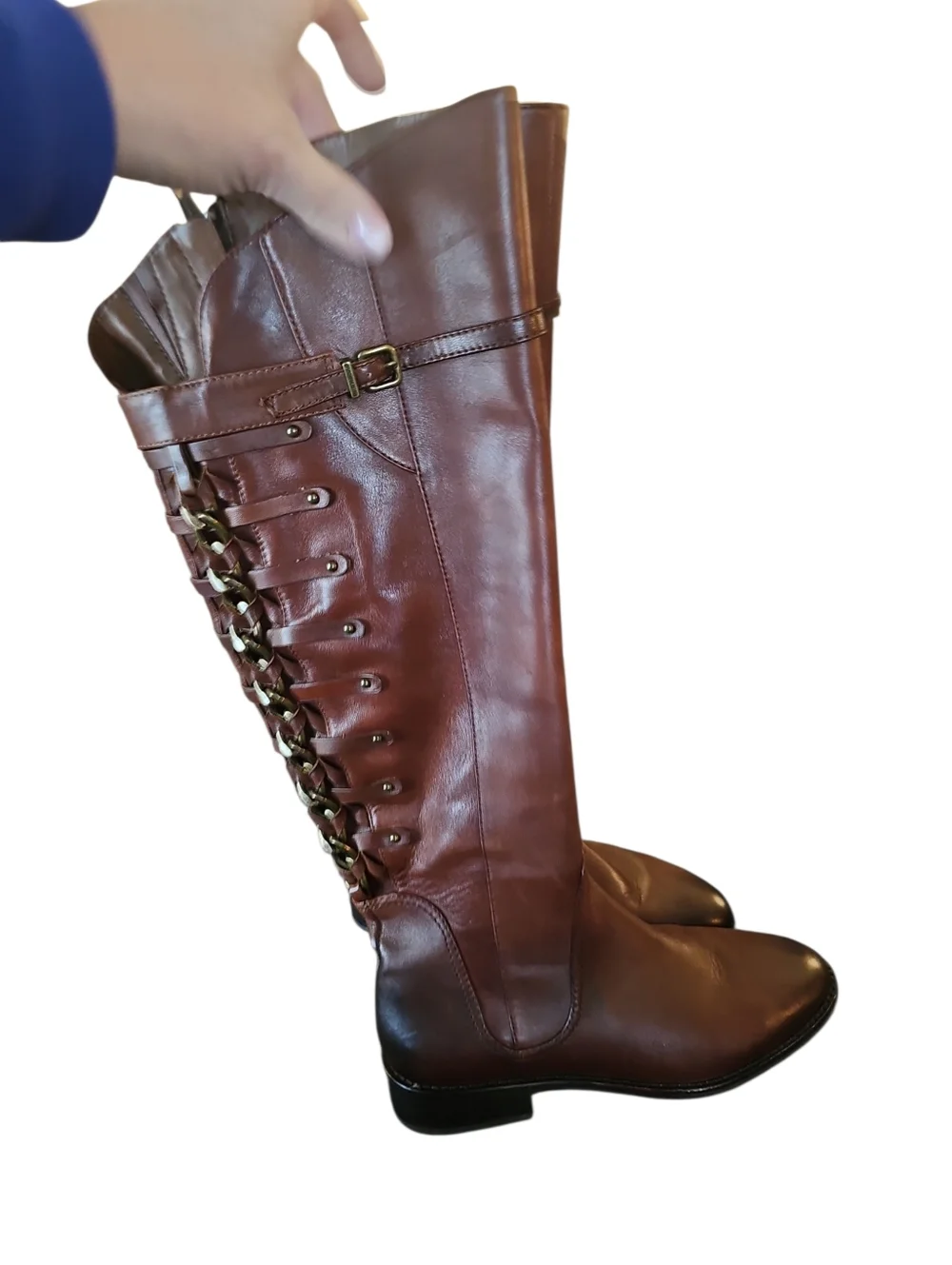 Gianni Bini Sz 6.5 Chain Detail Tall Brown leather Riding boots
